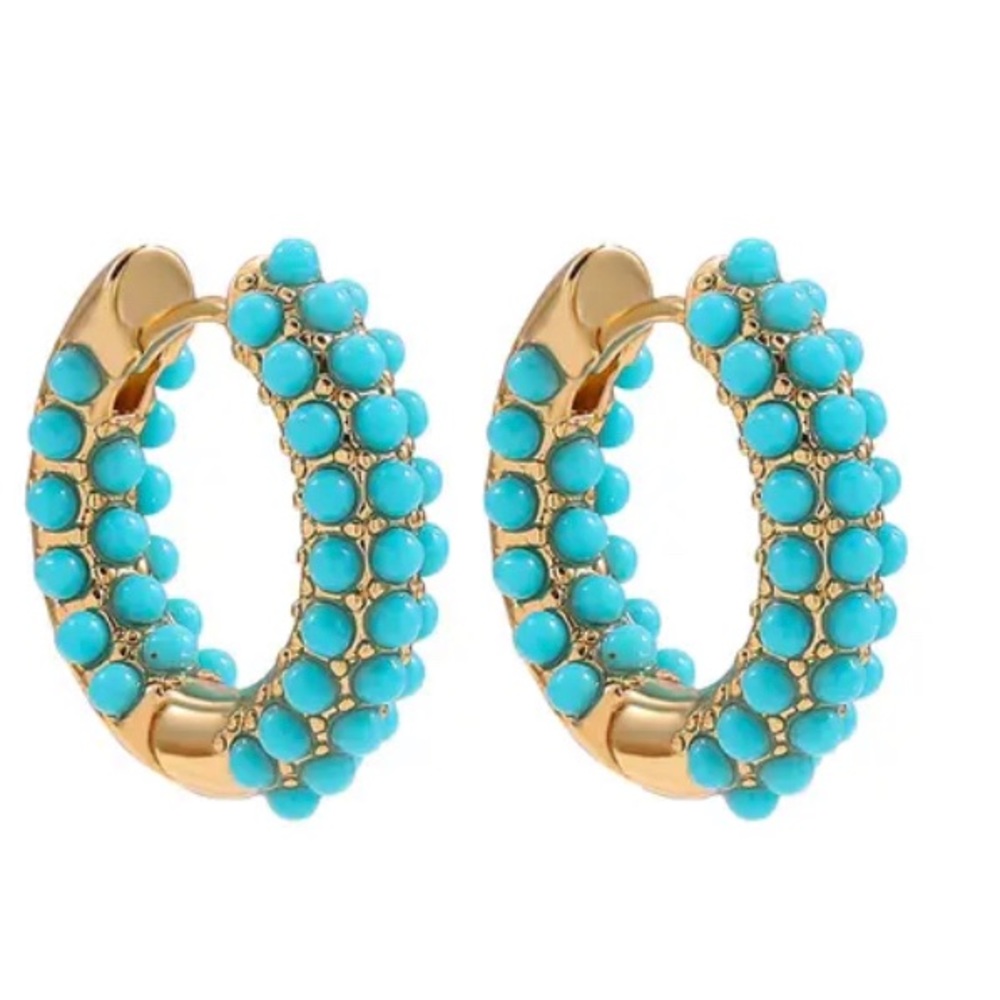 Turquoise Hoop Gold Plated Women Earrings